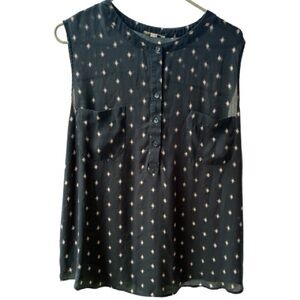 LOFT Outlet Charcoal Geometric Print Sleeveless Blouse XXL Work Top